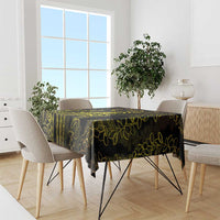 Polynesia Plumeria Lei Tablecloth Black Gold Curves Motif