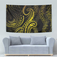 Polynesia Plumeria Lei Tapestry Black Gold Curves Motif