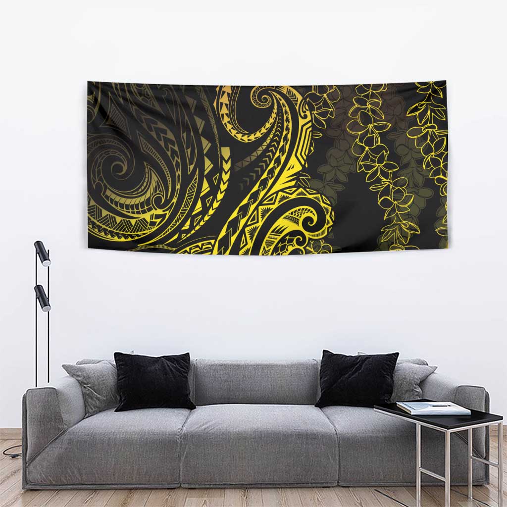 Polynesia Plumeria Lei Tapestry Black Gold Curves Motif