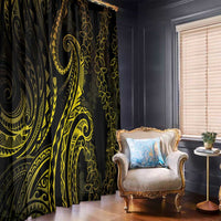 Polynesia Plumeria Lei Window Curtain Black Gold Curves Motif