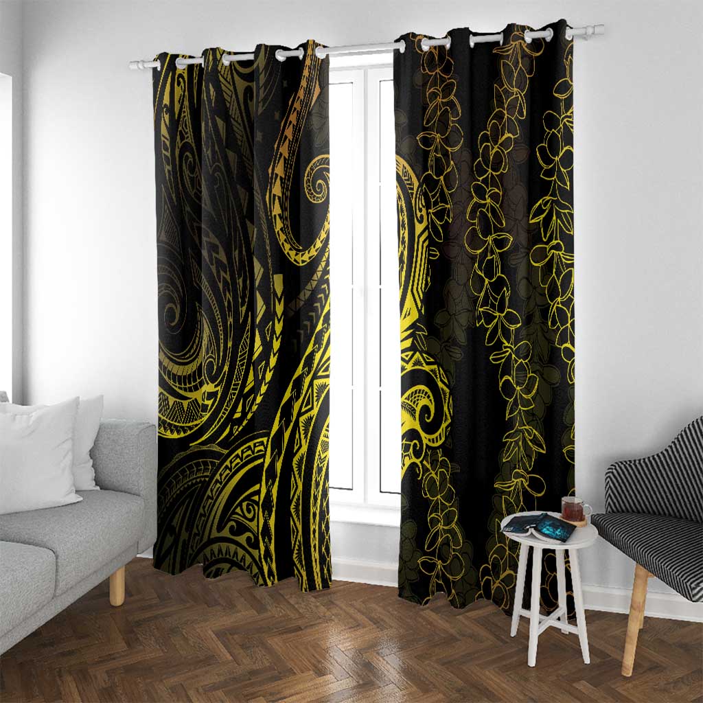 Polynesia Plumeria Lei Window Curtain Black Gold Curves Motif