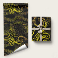 Polynesia Plumeria Lei Wrapping Paper Black Gold Curves Motif