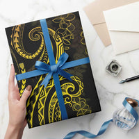 Polynesia Plumeria Lei Wrapping Paper Black Gold Curves Motif