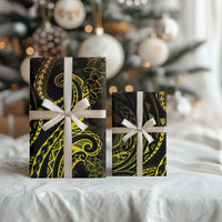 Polynesia Plumeria Lei Wrapping Paper Black Gold Curves Motif