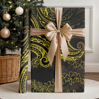 Polynesia Plumeria Lei Wrapping Paper Black Gold Curves Motif