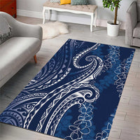 Polynesia Plumeria Lei Area Rug Navy Blue Curves Motif