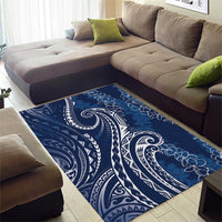 Polynesia Plumeria Lei Area Rug Navy Blue Curves Motif