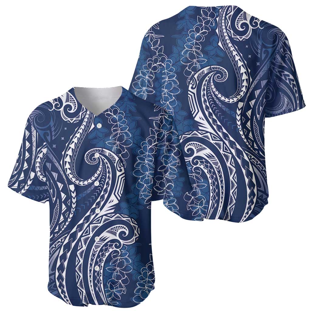 Polynesia Plumeria Lei Baseball Jersey Navy Blue Curves Motif