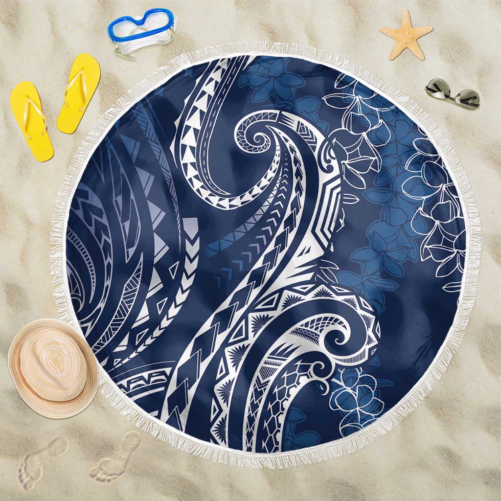 Polynesia Plumeria Lei Beach Blanket Navy Blue Curves Motif LT7 One Size 150cm Navy Blue - Polynesian Pride