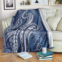 Polynesia Plumeria Lei Blanket Navy Blue Curves Motif