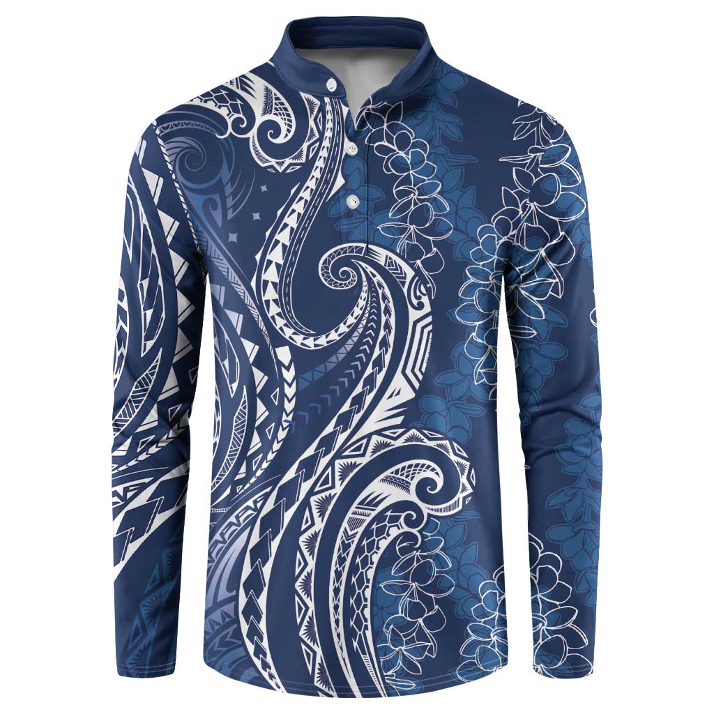 Polynesia Plumeria Lei Button Sweatshirt Navy Blue Curves Motif LT7 Navy Blue - Polynesian Pride