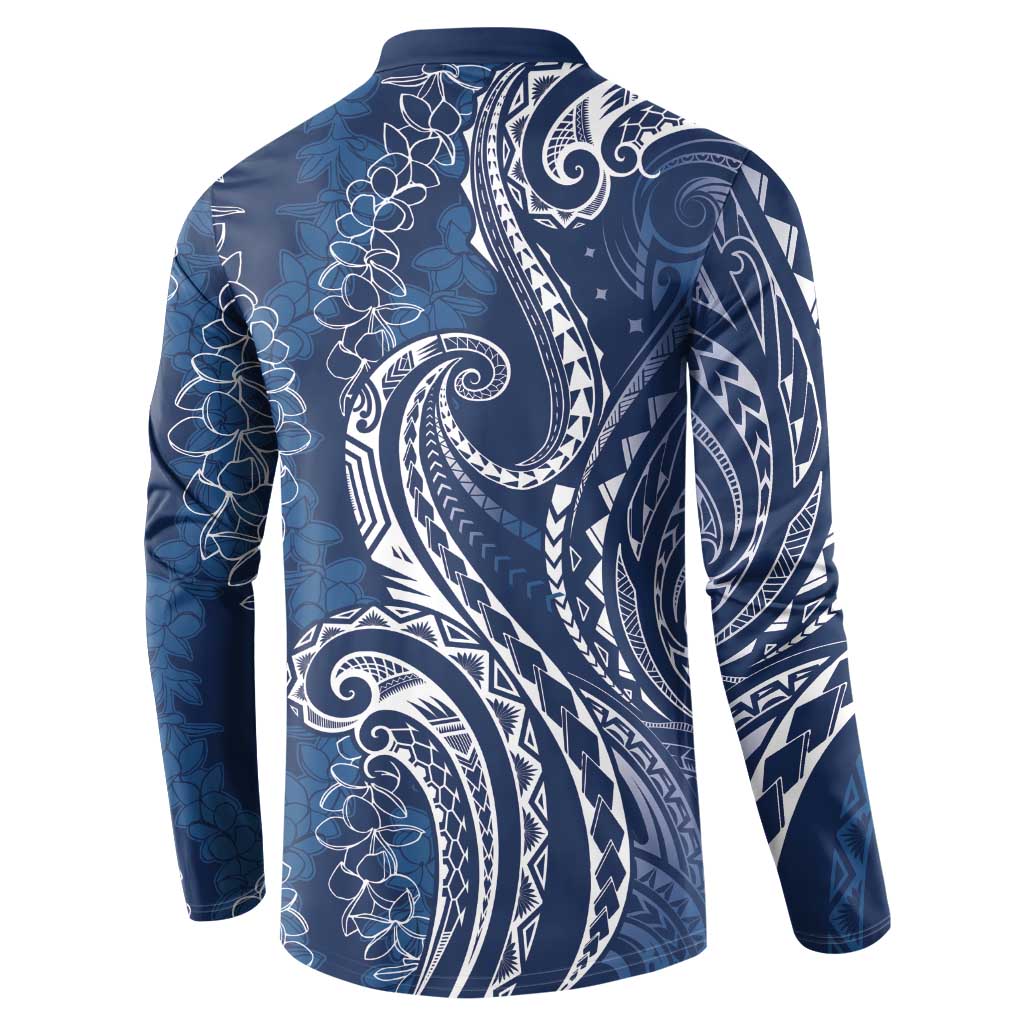 Polynesia Plumeria Lei Button Sweatshirt Navy Blue Curves Motif LT7 - Polynesian Pride