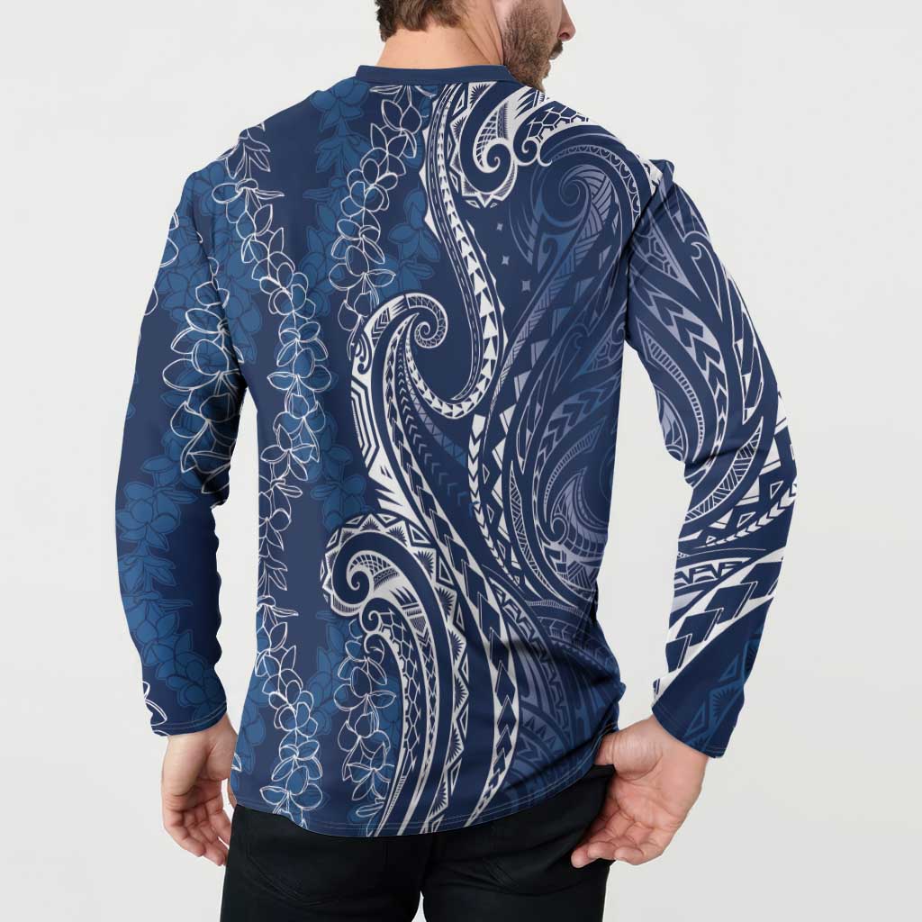 Polynesia Plumeria Lei Button Sweatshirt Navy Blue Curves Motif LT7 - Polynesian Pride