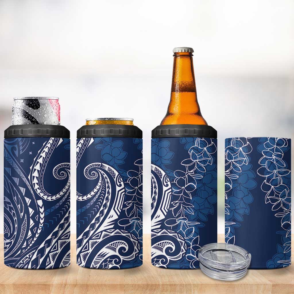 Polynesia Plumeria Lei 4 in 1 Can Cooler Tumbler Navy Blue Curves Motif LT7 - Polynesian Pride