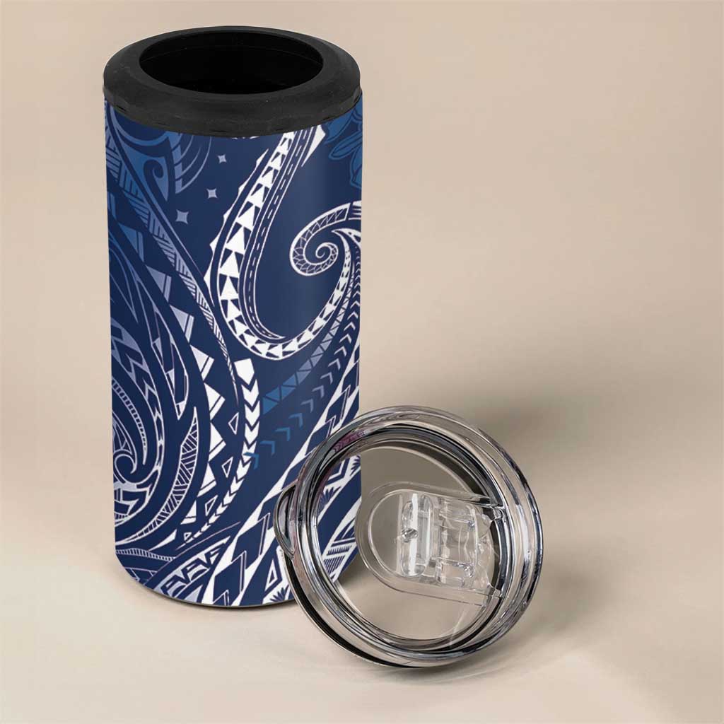 Polynesia Plumeria Lei 4 in 1 Can Cooler Tumbler Navy Blue Curves Motif LT7 - Polynesian Pride