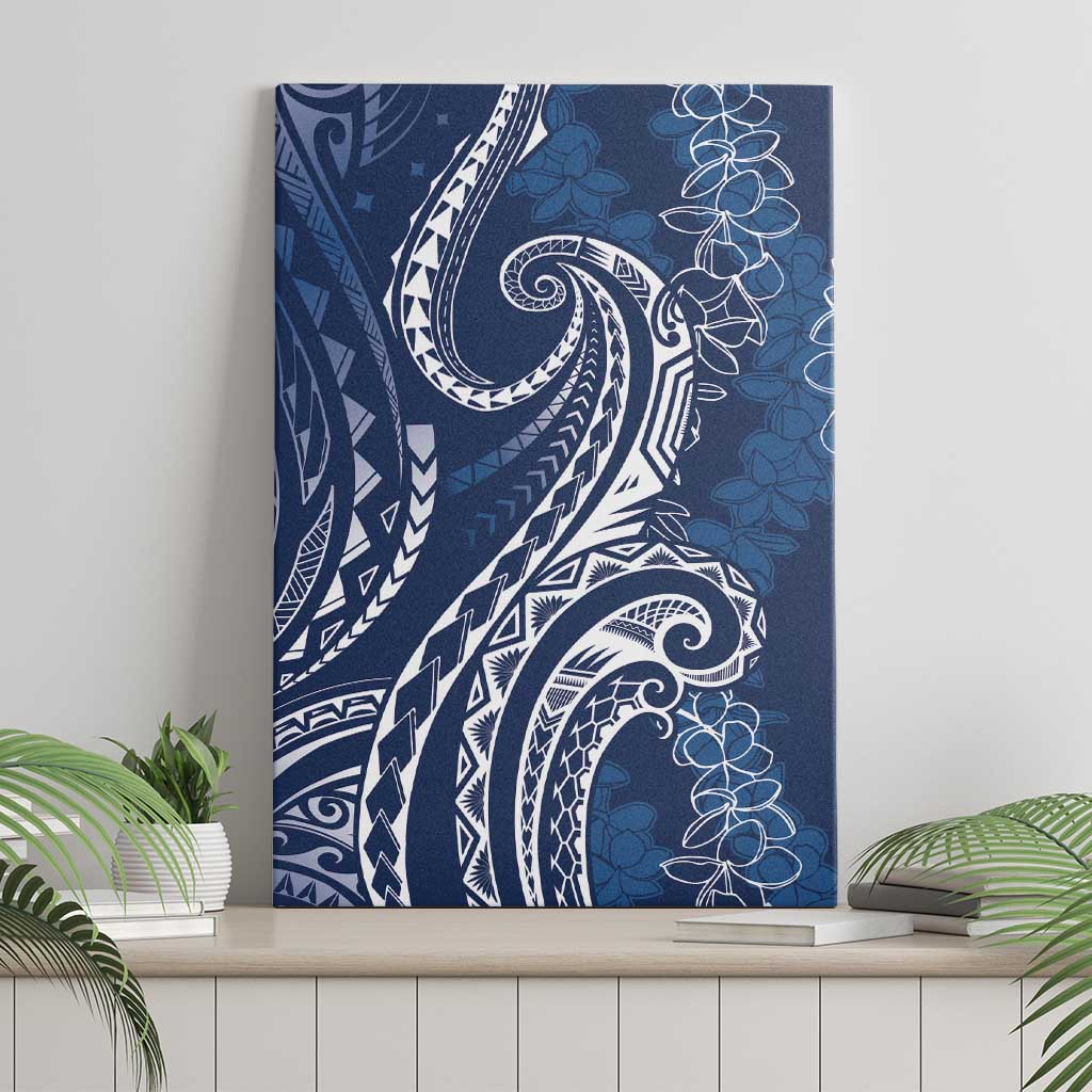 Polynesia Plumeria Lei Canvas Wall Art Navy Blue Curves Motif LT7 - Polynesian Pride