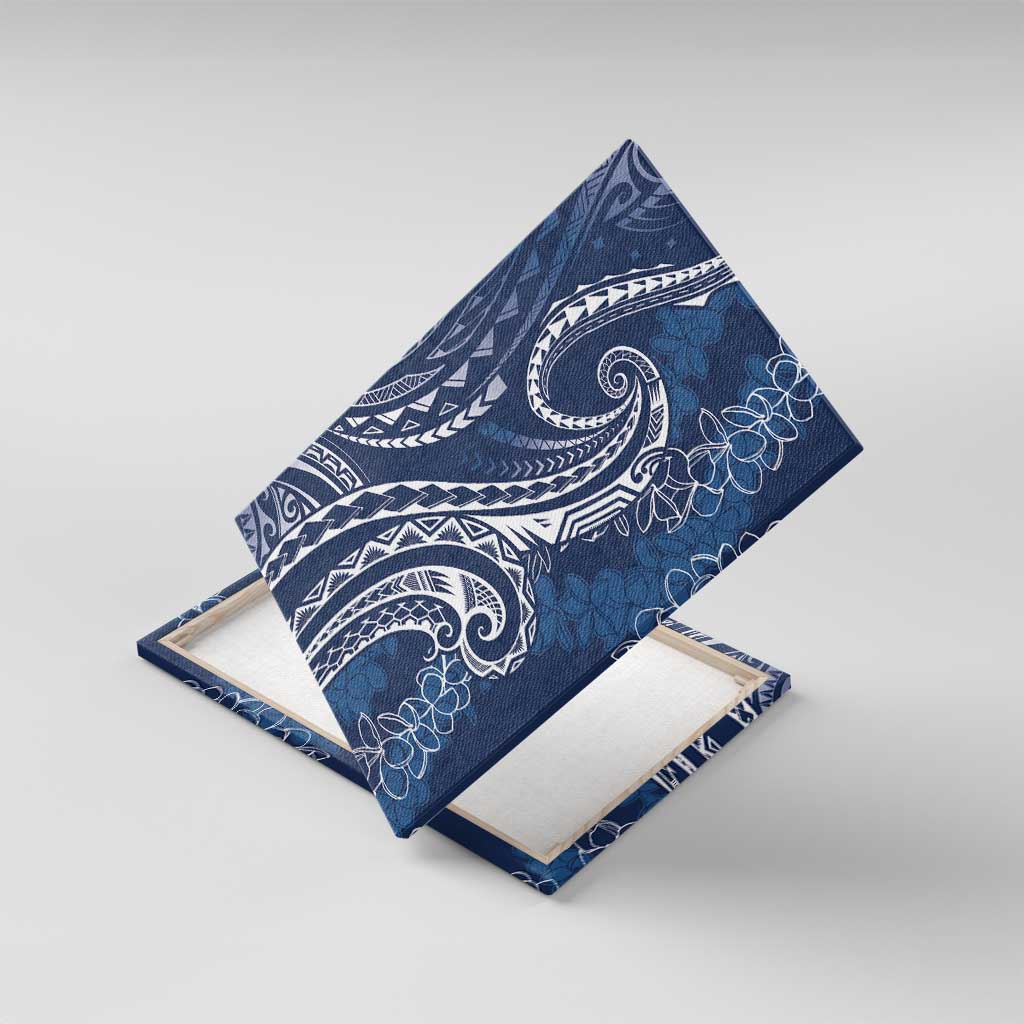 Polynesia Plumeria Lei Canvas Wall Art Navy Blue Curves Motif LT7 With Frame Navy Blue - Polynesian Pride