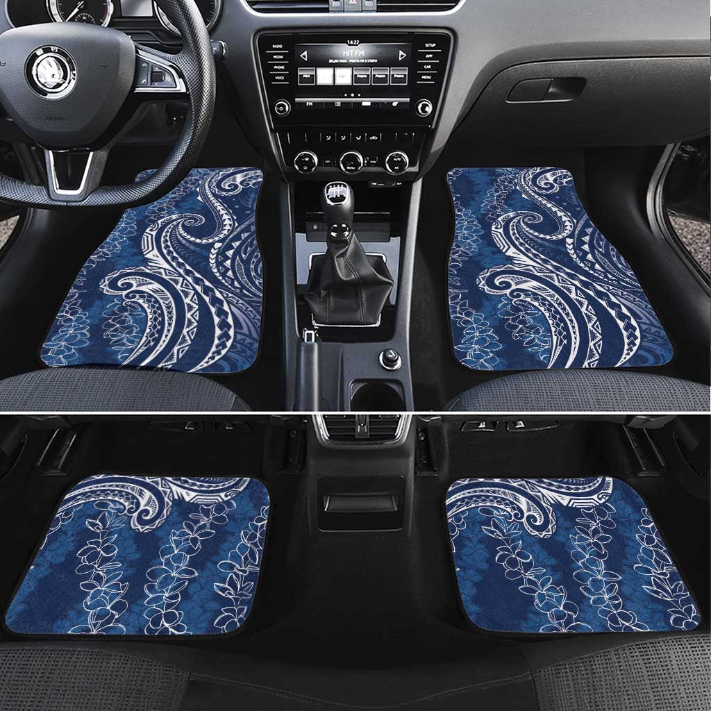 Polynesia Plumeria Lei Car Mats Navy Blue Curves Motif LT7 Set 4pcs Navy Blue - Polynesian Pride