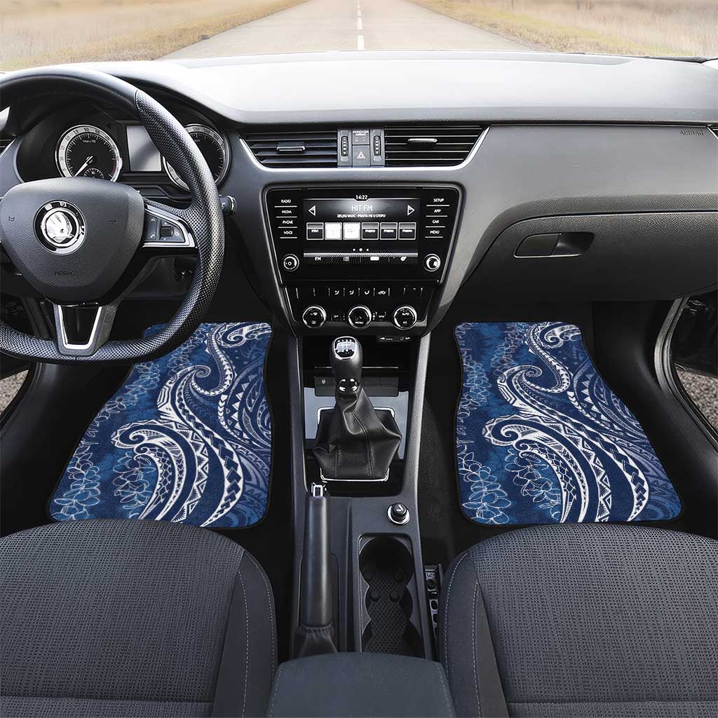 Polynesia Plumeria Lei Car Mats Navy Blue Curves Motif LT7 Set 2pcs - Front Navy Blue - Polynesian Pride