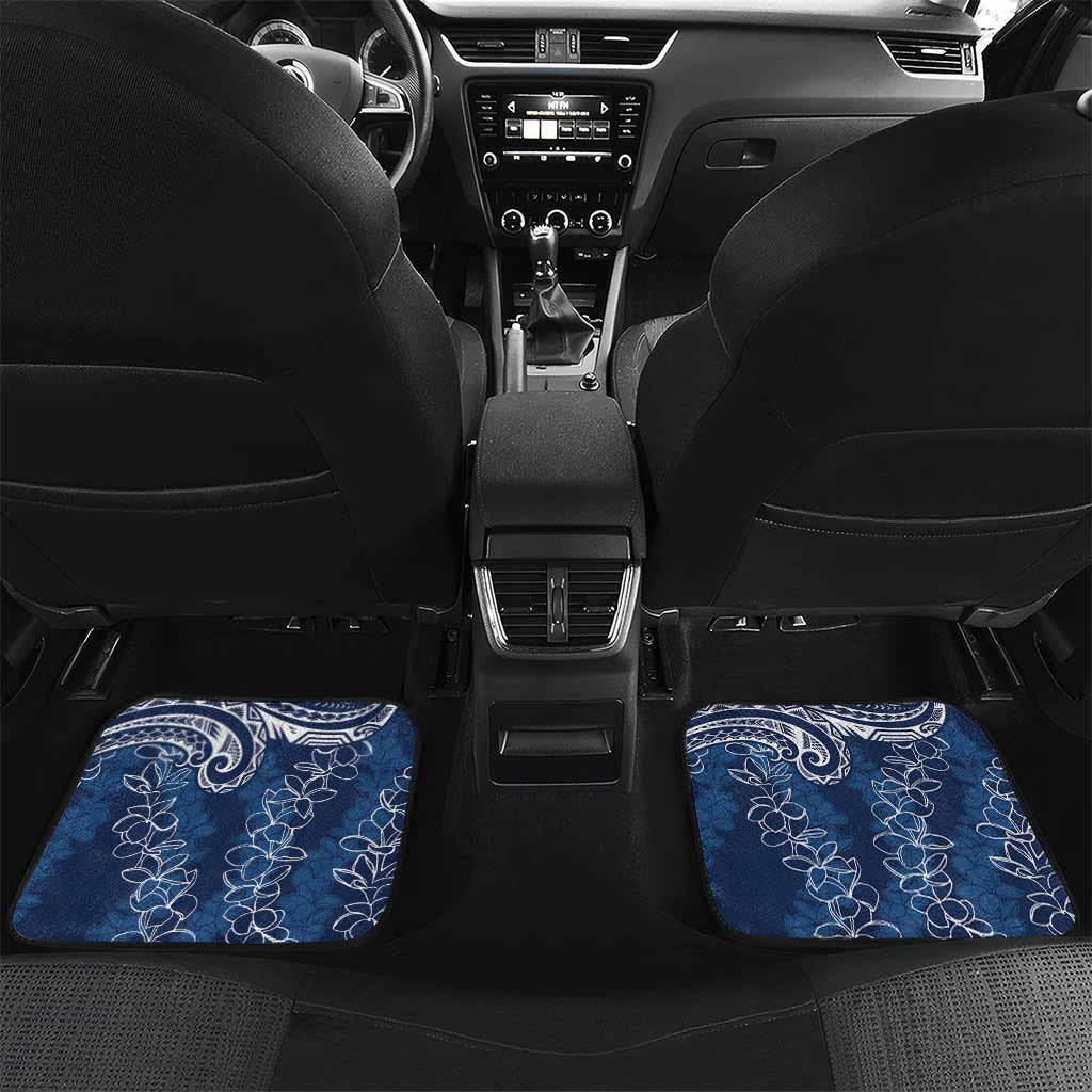 Polynesia Plumeria Lei Car Mats Navy Blue Curves Motif LT7 Set 2pcs - Back Navy Blue - Polynesian Pride