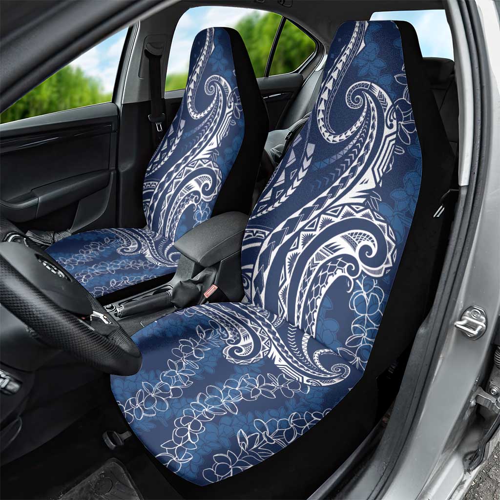 Polynesia Plumeria Lei Car Seat Cover Navy Blue Curves Motif