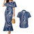 Polynesia Plumeria Lei Couples Matching Mermaid Dress and Hawaiian Shirt Navy Blue Curves Motif