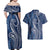 Polynesia Plumeria Lei Couples Matching Off Shoulder Maxi Dress and Hawaiian Shirt Navy Blue Curves Motif