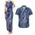 Polynesia Plumeria Lei Couples Matching Tank Maxi Dress and Hawaiian Shirt Navy Blue Curves Motif