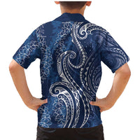 Polynesia Plumeria Lei Family Matching Mermaid Dress and Hawaiian Shirt Navy Blue Curves Motif