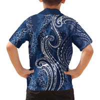 Polynesia Plumeria Lei Family Matching Off The Shoulder Long Sleeve Dress and Hawaiian Shirt Navy Blue Curves Motif