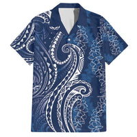 Polynesia Plumeria Lei Family Matching Off The Shoulder Long Sleeve Dress and Hawaiian Shirt Navy Blue Curves Motif