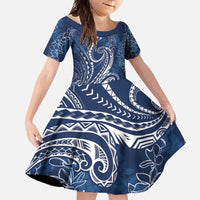 Polynesia Plumeria Lei Family Matching Off Shoulder Maxi Dress and Hawaiian Shirt Navy Blue Curves Motif