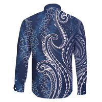 Polynesia Plumeria Lei Family Matching Puletasi and Hawaiian Shirt Navy Blue Curves Motif