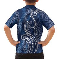 Polynesia Plumeria Lei Family Matching Short Sleeve Bodycon Dress and Hawaiian Shirt Navy Blue Curves Motif