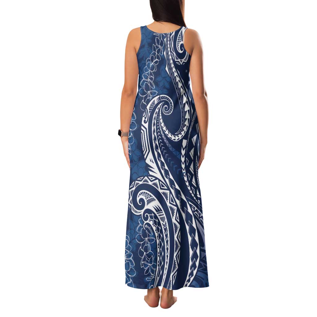 Polynesia Plumeria Lei Family Matching Tank Maxi Dress and Hawaiian Shirt Navy Blue Curves Motif