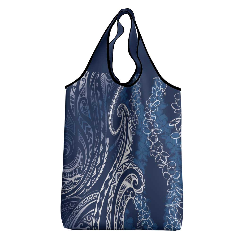 Polynesia Plumeria Lei Grocery Bag Navy Blue Curves Motif LT7 - Polynesian Pride