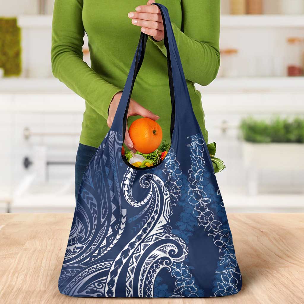 Polynesia Plumeria Lei Grocery Bag Navy Blue Curves Motif LT7 - Polynesian Pride