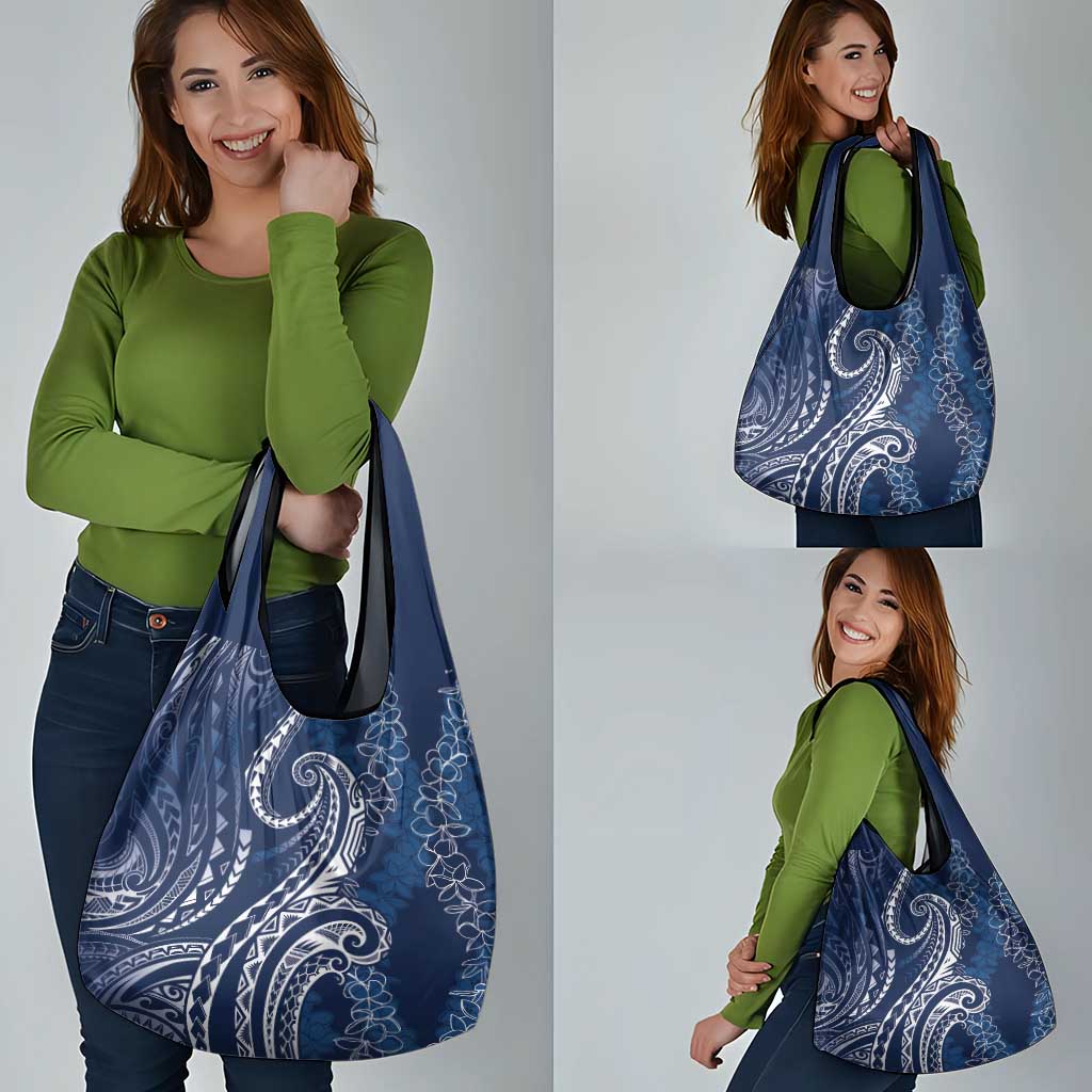 Polynesia Plumeria Lei Grocery Bag Navy Blue Curves Motif LT7 - Polynesian Pride