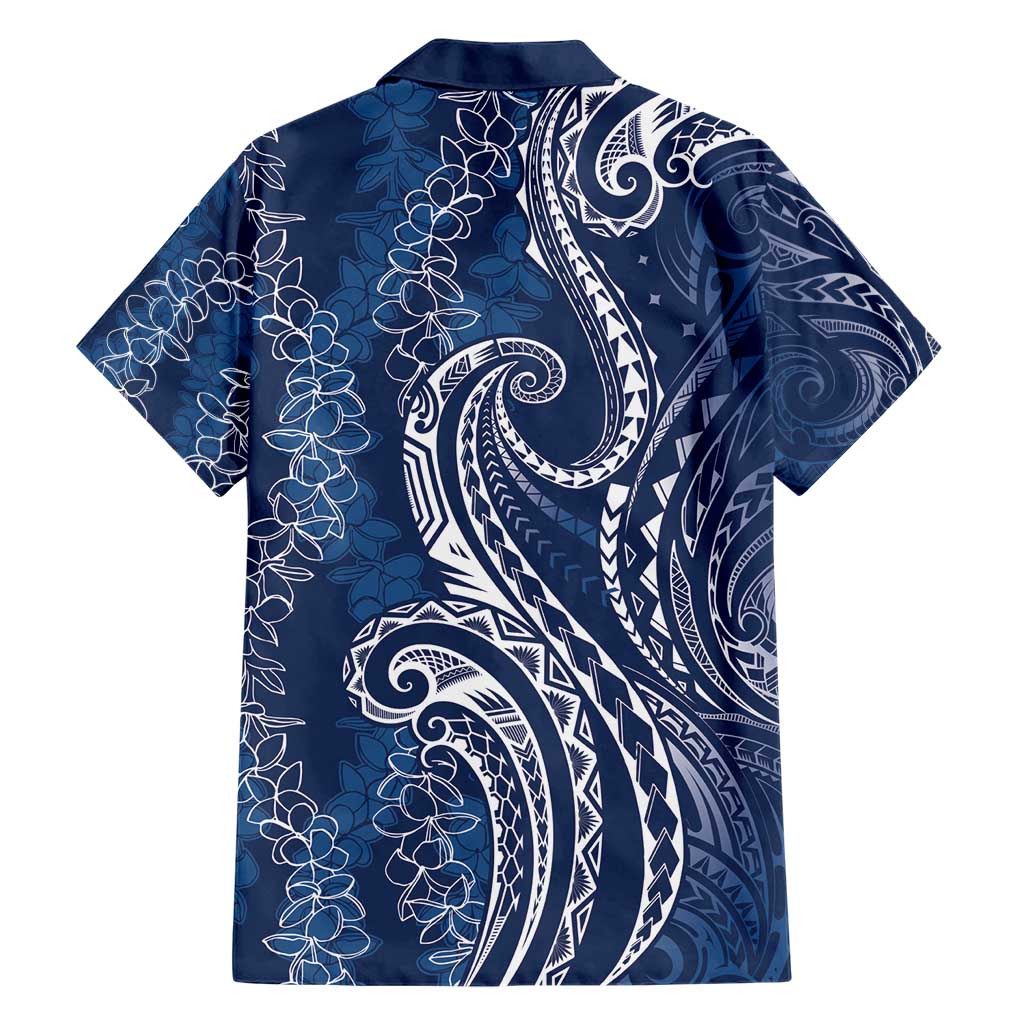 Polynesia Plumeria Lei Hawaiian Shirt Navy Blue Curves Motif LT7 - Polynesian Pride