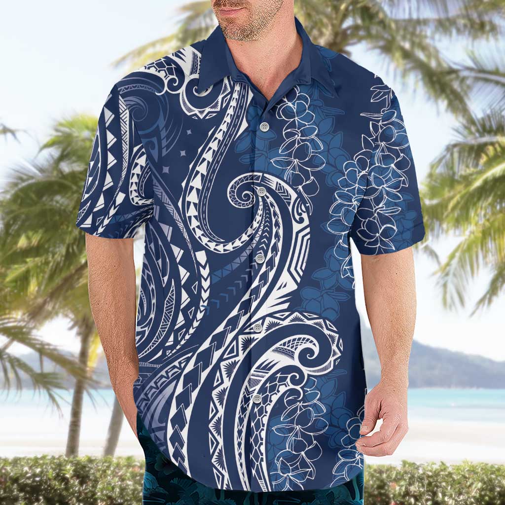 Polynesia Plumeria Lei Hawaiian Shirt Navy Blue Curves Motif LT7 - Polynesian Pride