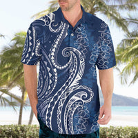 Polynesia Plumeria Lei Hawaiian Shirt Navy Blue Curves Motif LT7 - Polynesian Pride