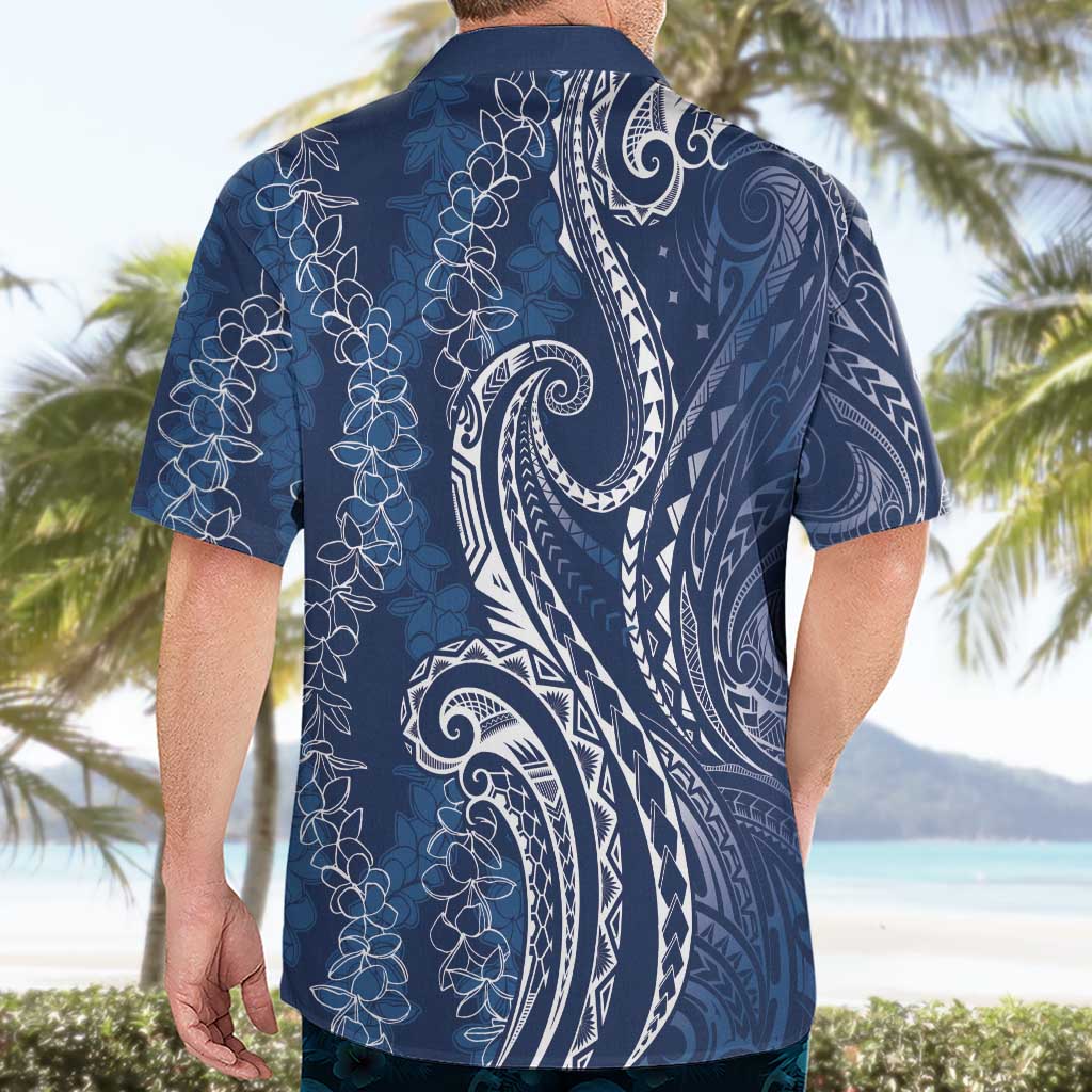 Polynesia Plumeria Lei Hawaiian Shirt Navy Blue Curves Motif LT7 - Polynesian Pride