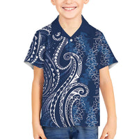 Polynesia Plumeria Lei Hawaiian Shirt Navy Blue Curves Motif LT7 - Polynesian Pride