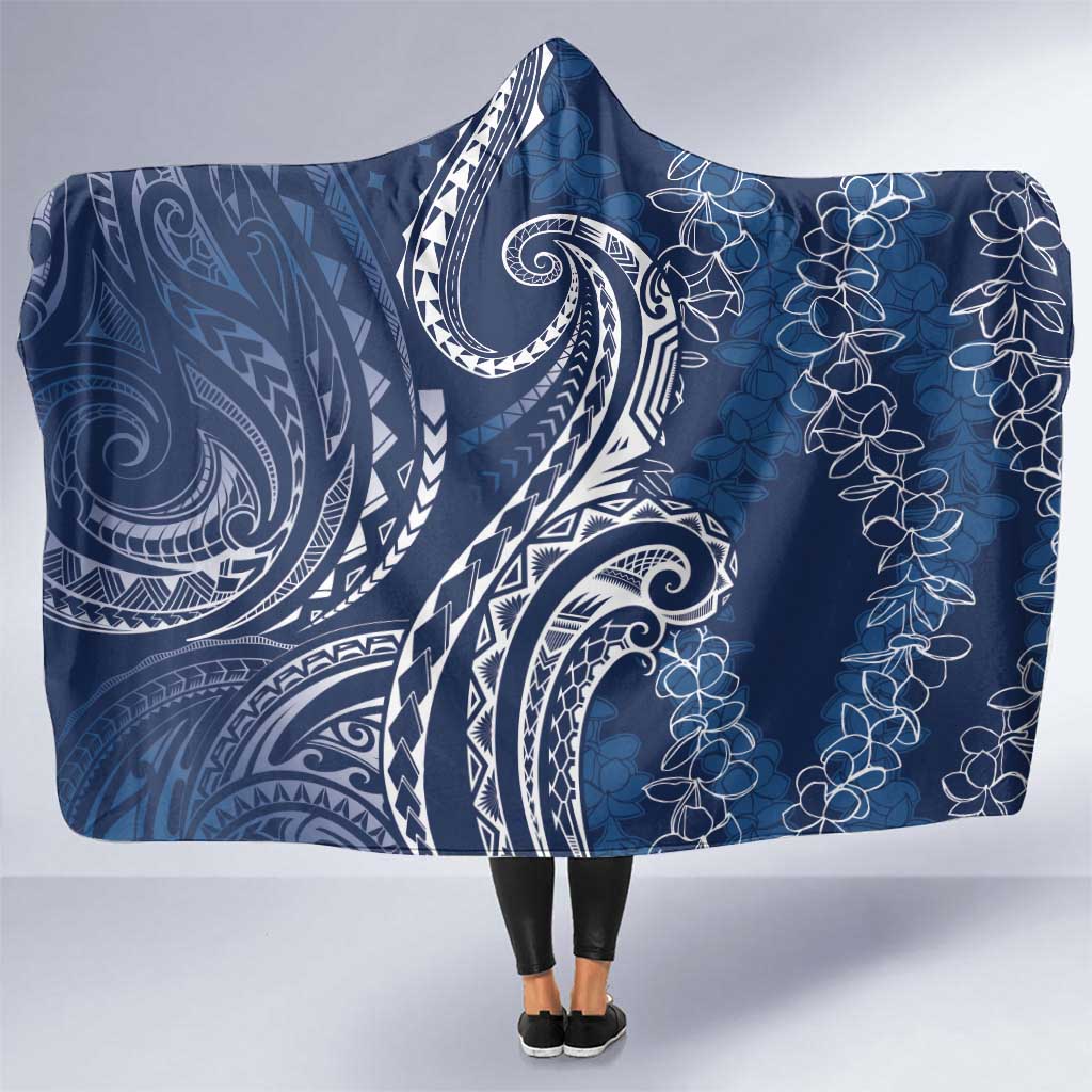 Polynesia Plumeria Lei Hooded Blanket Navy Blue Curves Motif LT7 One Size Navy Blue - Polynesian Pride