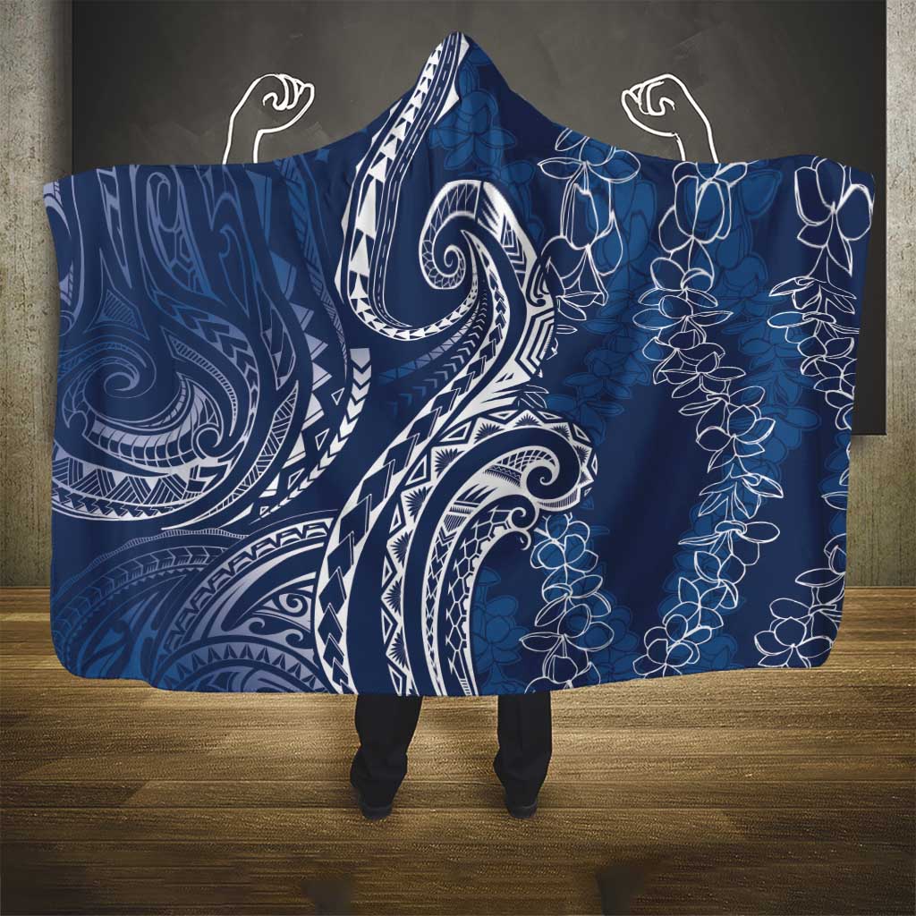 Polynesia Plumeria Lei Hooded Blanket Navy Blue Curves Motif LT7 - Polynesian Pride