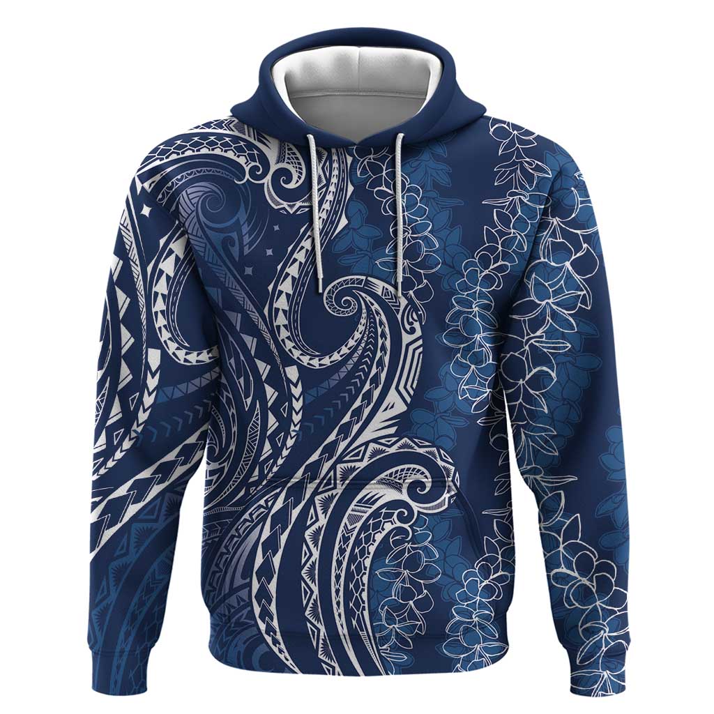 Polynesia Plumeria Lei Hoodie Navy Blue Curves Motif