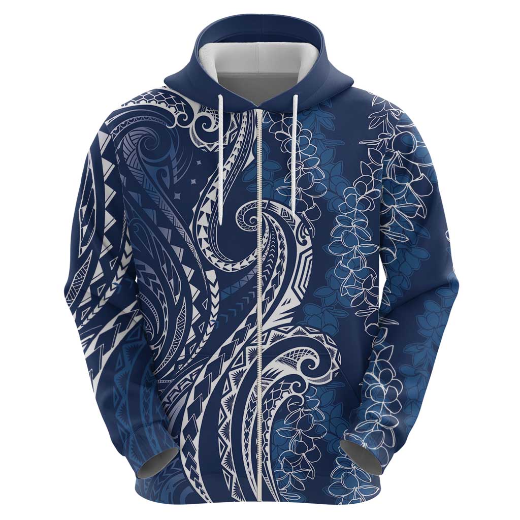 Polynesia Plumeria Lei Hoodie Navy Blue Curves Motif
