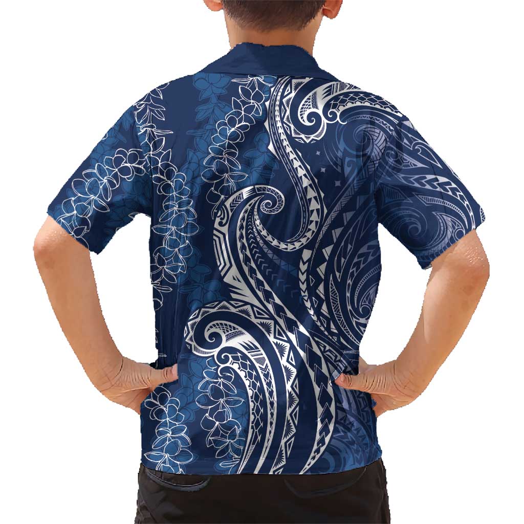 Polynesia Plumeria Lei Kid Hawaiian Shirt Navy Blue Curves Motif LT7 - Polynesian Pride