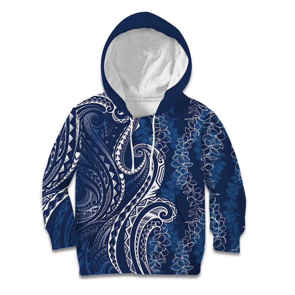 Polynesia Plumeria Lei Kid Hoodie Navy Blue Curves Motif