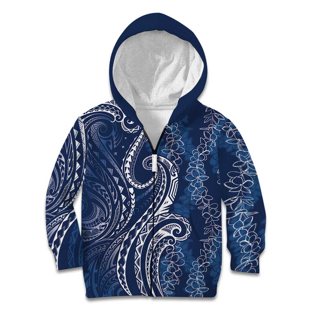 Polynesia Plumeria Lei Kid Hoodie Navy Blue Curves Motif